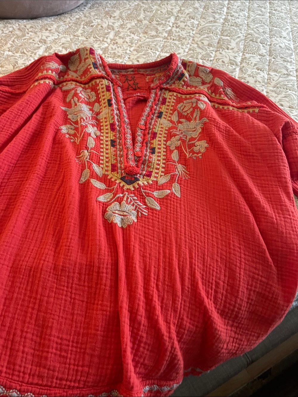 Women’s orange Embroidered Neckline Top - Picture 2 of 5